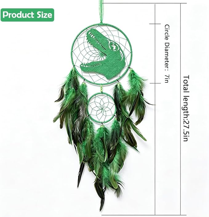 Handmade Dream Catcher, Animal Design Feather Dream Catchers Wall Decoration, Art Craft Feather Wall Decor for Home, Gift for Girls Kids Women (Green)
