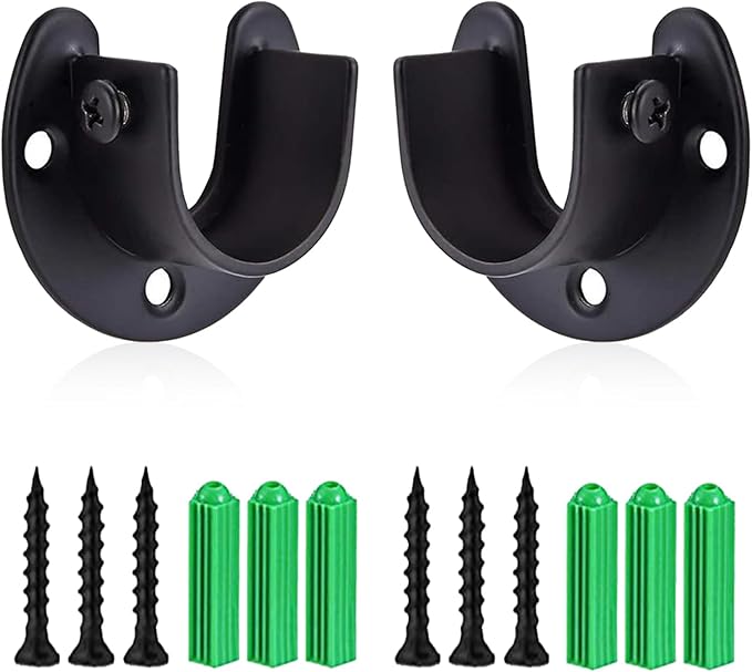 Stainless Steel Closet Rod Bracket, 1-3/8 Inch Diameter Closet Rod Holder 2 Pcs, Heavy Duty Curtain Rod Holder, Black Closet Rod Support with Screws