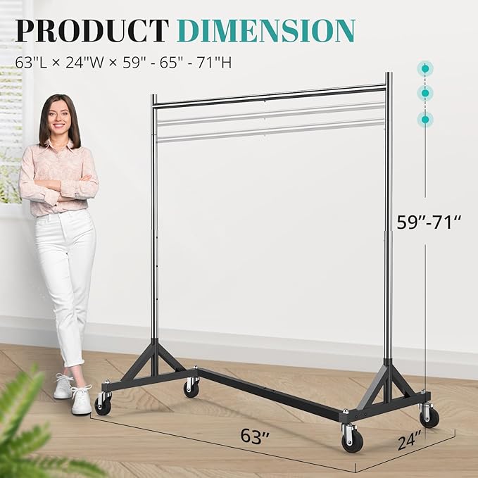 HOKEEPER Z Racks for Clothing Heavy Duty Clothes Rack for Hanging Clothes, 500LBS Commercial Hanging Rack Portable Rolling Garment Rack with Wheels Z Base