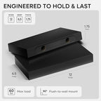 Homeforia Floating Shelf Black 12 inch, High End Solid Real Wood Small 12inch Floating Shelves for Wall Mounted, Black Wooden 12 in Floating Shelves, Heavy Duty Bracket, 12 X 6.5 X 1.75 inch, Set of 4