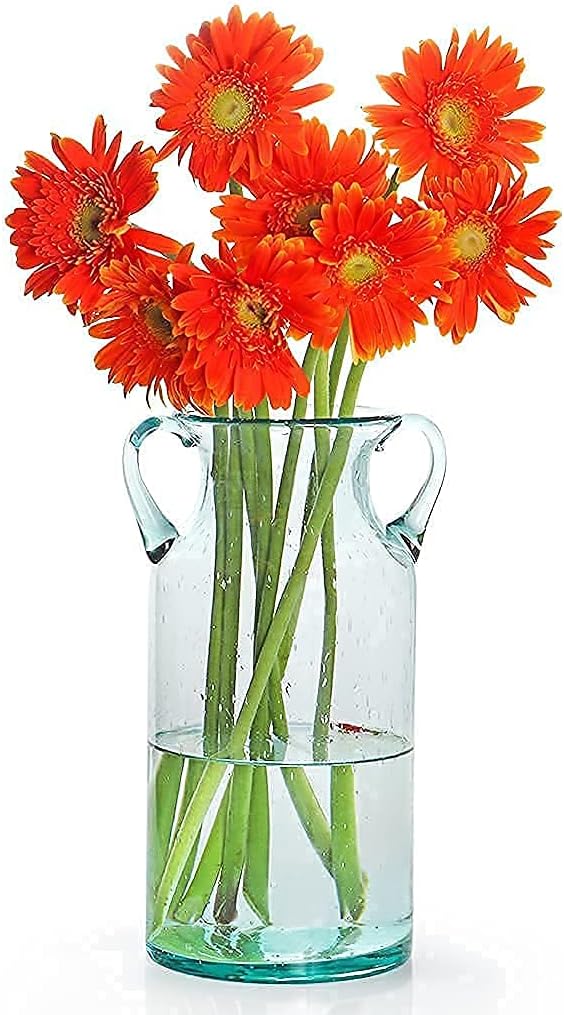 MDLUU Decorative Glass Vase 11" Tall, Bubble Air Flower Vase with Handles, Handblown Jug Vase for Dining Room, Bedroom, Bathroom, Mantel
