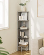 Corner Shelf, 5 Tier Corner Bookshelf, Display Corner Shelf Stand with Storage Rack, Wall Corner Bookshelf for Living Room, Bedroom, Office, Grey