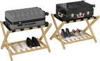 Smuxee Fully Assembled Luggage Rack Pack of 2, Upgraded Bamboo Foldable Suitcase Stand with 5 Nylon Straps, Luggage Holder with Shelf for Guest Room Bedroom Hotel