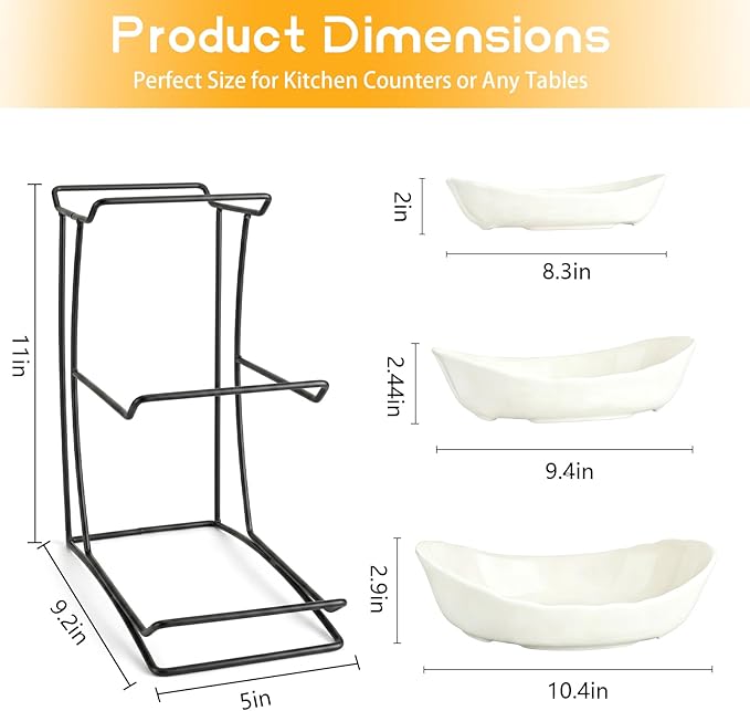jessie 3 Tier Ceramic Fruit Basket for Kitchen Counter with Metal Stand, Fruit Bowls with Rack, Porcelain Bowls for Vegetable Bread Candy Snack Nuts Dessert Cake Tray