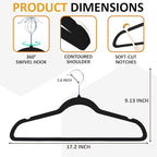 ELONG HOME Velvet Hangers, 50 Pack Black Slim Felt Hangers with 360 Swivel Hook, Non-Slip, Heavy Duty for Coats, Pants & Dresses