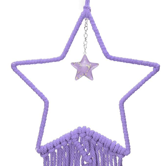 MECCANIXITY Macrame Dream Catchers, Purple Handmade Star Design Woven Cotton Dream Catcher Wall Hanging for Home Bedroom Decoration Ornament Craft Gift