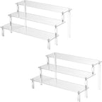 Hoewina 2PCS Acrylic Risers Display Stands, 3 Tier Perfume Organizer Display Shelf & Versatile Cupcake Stand Holder, Display Risers for Figures, Dessert Shelves for Party for Decoration and Organizer