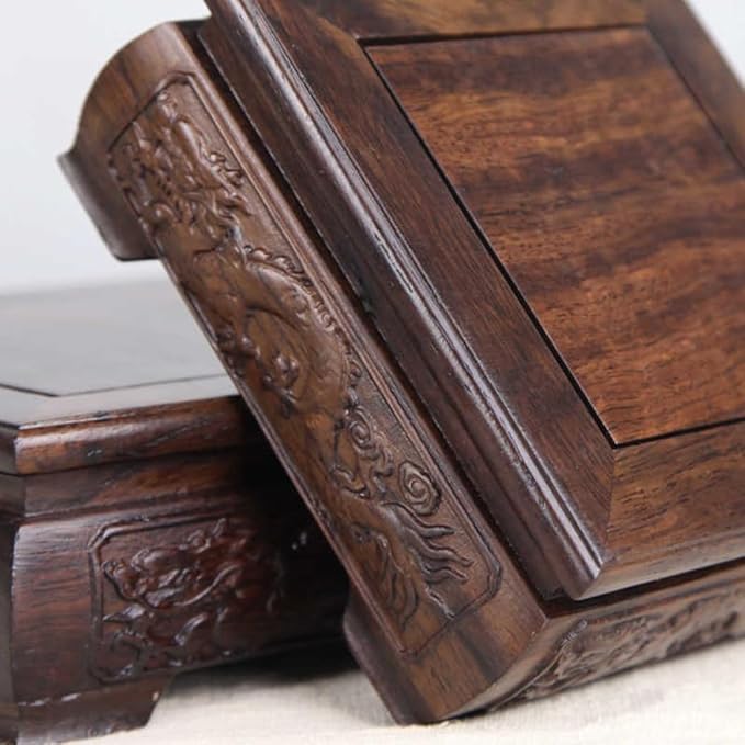 GOLDY&WENDY Square Solid Wood Pedestal Base Handmade Carving Rosewood Display Stand Vase Teapot Aquarium Lamp Display Risers