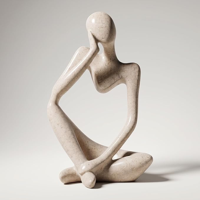 Large Sandstone Thinker Statue Decor, Modern Minimalist Abstract Sculpture, Thinker Sculpture Home Decor for Living Room, Office Desk, Bookshelf Decor, Contemporary Home Decor Accent