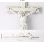 BC Catholic Crucifix Wall Cross, 12" H Jesus Christ Wall Decor for Elegant Modern Home, Devout Gift for Easter, Religious Gifts Home Decor, Grey White Stone Finish, Hand Painted by Buildclassic