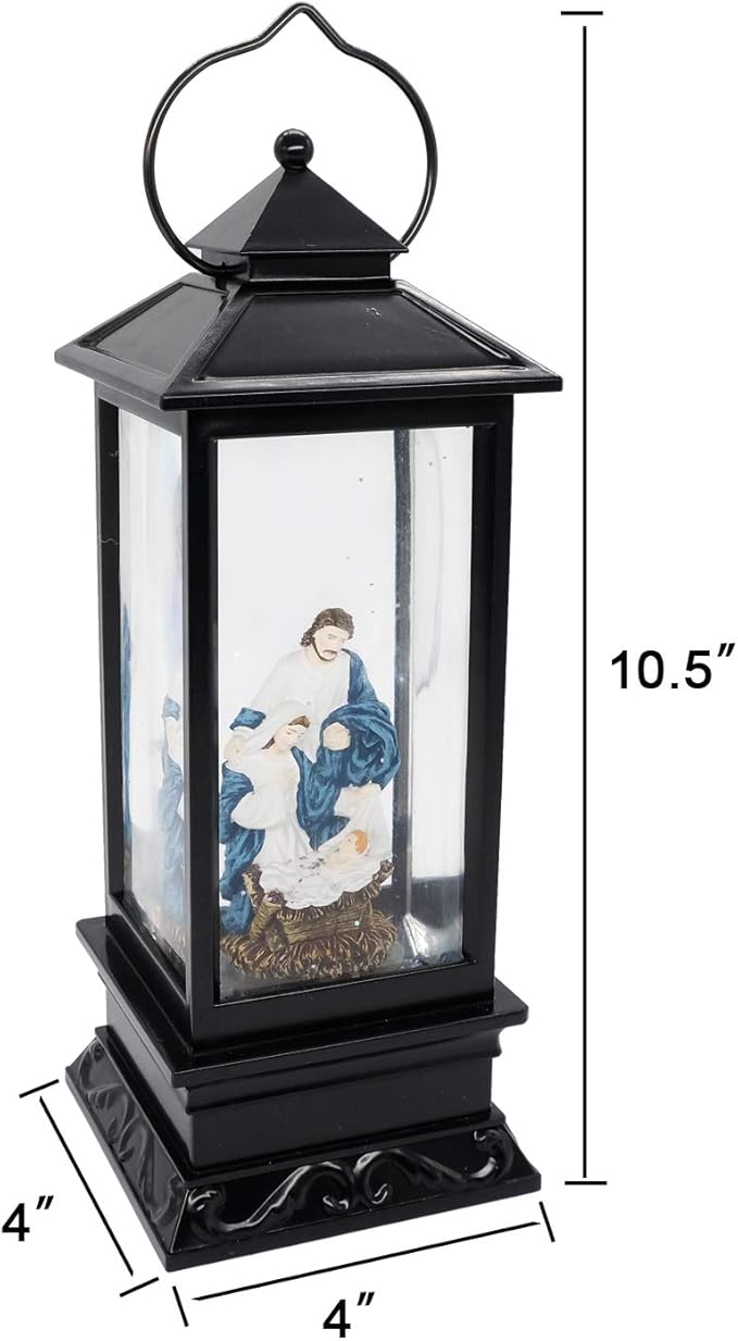 Wondise Lighted Christmas Snow Globes Musical Lantern with Timer, 12 Inches USB Powered & Battery Operated Spinning Water and Swirling Glitter (Jesus)