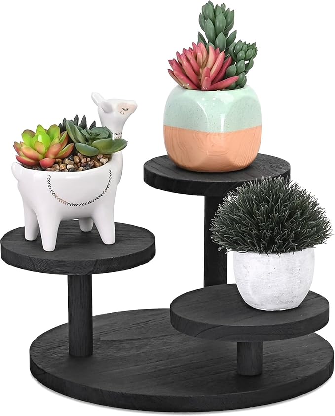 Ikee Design 3-Tier Wooden Display Riser for Jewelry, Wooden Jewelry and Figurine Display Risers, Wood Riser for Decor, Multilevel Stand for Action Figures and Home Decor, Black Color