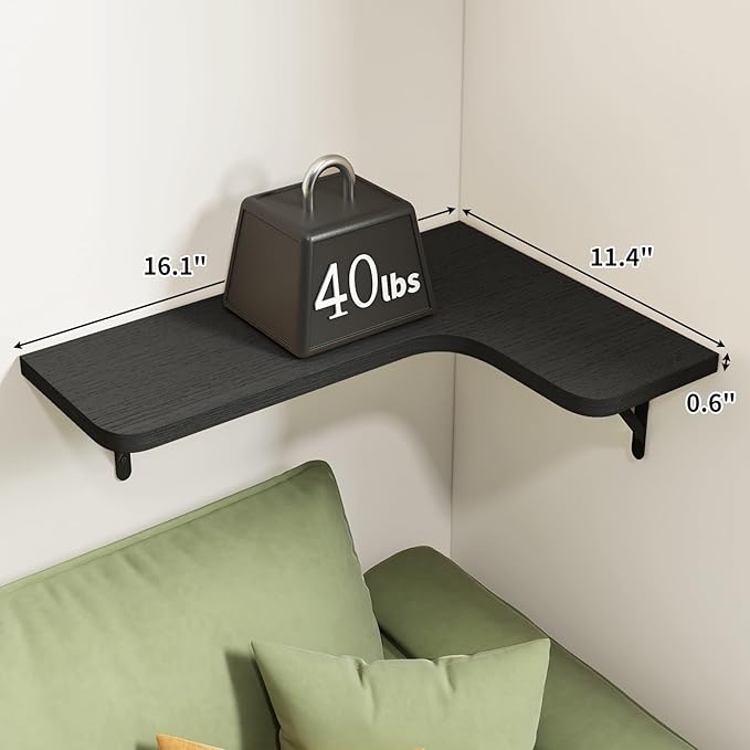 Fixwal Corner Shelves Wall Mounted Set of 5, Floating Shelves for Wall Bathroom, Kitchen, Bedroom, Home Decor, Laundry Room, Living Room (Black)