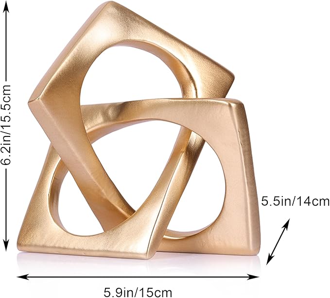 Modern Geometric Sculpture Gold Knot Statue Decor, Home Gold Bookcase Centerpiece jax Decorative, Geometric Tabletop Sculpture and Figurines, For Golden Home Decor Accent, Cube Decorative Ornaments