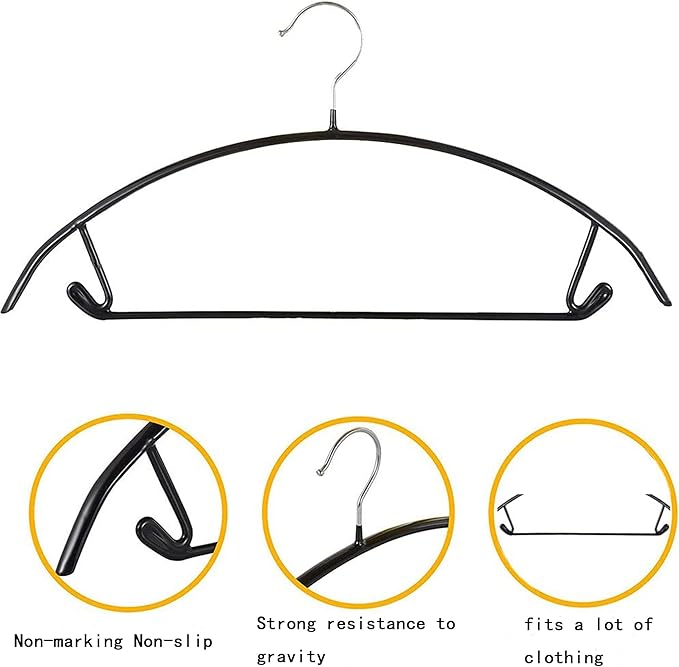 Gold Hangers 100 Pack - Heavyduty Non Slip Slimline Suit Jacket T Shirt Hangers - Space Saving (Black)