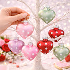 Lillian Vernon Dot Heart Valentines Ornaments - 12-Piece Set, Blown Glass, Handcrafted Hanging Tree Decorations, Valentine’s Day Holiday & Party Decor, 2.5 in