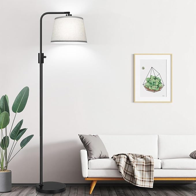 【Upgraded】 Dimmable Floor Lamp, 1000 Lumens LED Edison Bulb Included, Arc Floor Lamps for Living Room Modern Standing Lamp with Gray Shade, Tall Lamps for Living Room Bedroom Office Dining Room