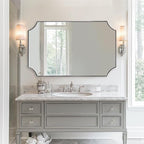 ANDY STAR Brushed Nickel Mirror 30x48 Inch, Large Scalloped Bathroom Mirror, Anti-Rust Stainless Steel Metal Thin Frame Deep 1’’, Unique Rectangle Mirror Hangs Vertically or Horizontally