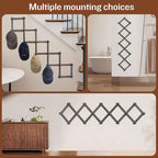 Rustic Wall Mounted Hat Rack with Space Saving Accordion Design, Expandable Hat Holder with 16 Wood Hooks, Modern Farmhouse Wall Hanger for Mug, Coat, Bags(Shabby Grey)
