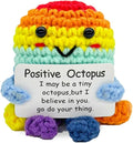 Valentines Day Decor, Positive Octopus Gifts Love Support, Octopus Desk Decorations Accessories for Women Men, Crochet Octopus Doll with Emotional Cards