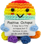Valentines Day Decor, Positive Octopus Gifts Love Support, Octopus Desk Decorations Accessories for Women Men, Crochet Octopus Doll with Emotional Cards