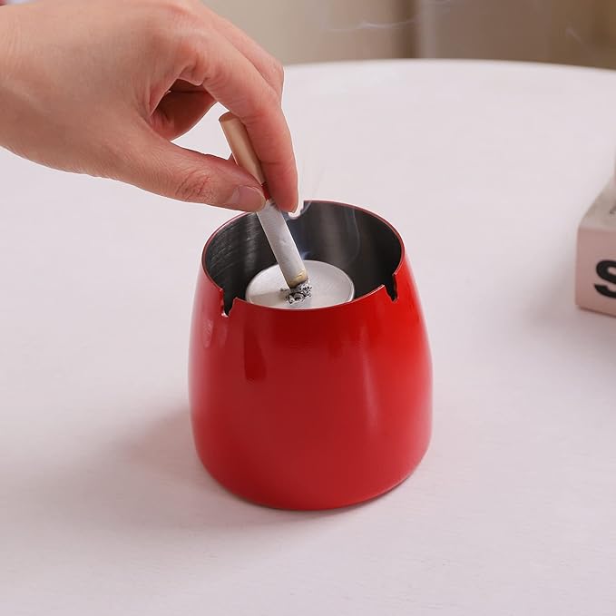 Extra Large Ashtray with Lid for Cigarette, Stainless Steel Smokeless Odorless Windproof Ash tray for Home Office Tabletop Outside Patio Outdoor Balcony(4.72''x3.93''x4.33'')