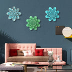 Light Sky Blue Metal Flower Wall Art Decor, 9.5“ Rustic Modern Floral Sculpture, Distressed Hanging Home Decoration Accent Artworks for Indoor Bedroom Living Room Office Outdoor Garden Patio