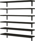 WOPITUES Wood Floating Shelves Set of 6, 24 inch Long Floating Shelves for Wall Decor, Farmhouse Shelf for Bedroom, Bathroom Storage Shelves, Book Shelves for Living Room - Black