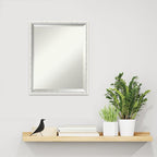 Amanti Art White Wall Mirror 21x17 Paige White Silver Rectangle Bathroom Mirror for Wall Decor Living Room, Small Modern Wood Frame, Hangs Horizonally and Vertically, Bathroom Decor, Beveled Edge