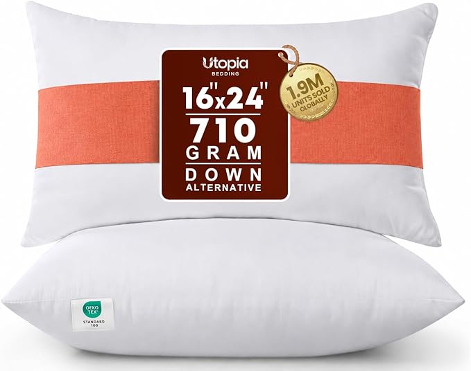 Utopia Bedding 16x24 Pillow Inserts, Set of 2, White – Indoor Decorative Throw Pillows for Bed, Sofa & Couch – Soft, Supportive & Fluffy Cushion Inserts