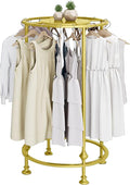 Round Garment Rack, Floor Standing Iron clothes Hanging Rack with Topper, Suitable for Large Shopping Malls Retail, Clothes Boutique Display Laundry Rooms Multi-Purpose Hanging (GOLD)