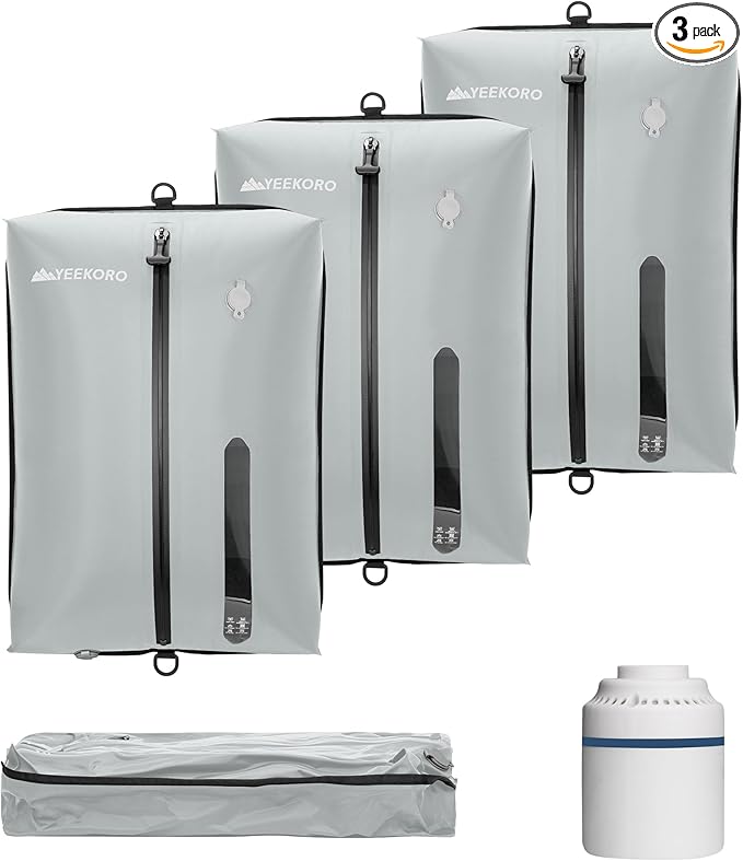 Vacuum Bag for Travel, Professional IPX8 Waterproof Reusable Vacuum Compression Bags for Travel Suitcases, Durable Space Saver Bag(3 PACK,With Pump)