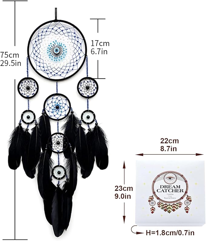 Handmade Evil Eye Dream Catcher for Home Decor, Jiyamony Black Dream Catchers for Adults Bedroom Wall Hanging Decoration with a Evil Eye Car Charm Gift