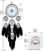 Handmade Evil Eye Dream Catcher for Home Decor, Jiyamony Black Dream Catchers for Adults Bedroom Wall Hanging Decoration with a Evil Eye Car Charm Gift
