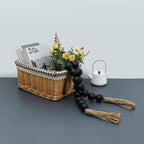 Large Black Wooden Beads Garland Farmhouse Decor 50inch long with 1.6" Diameter beads, Wood Beads Decor Tassel Garland Decorative Boho Country Decoration for Coffee Table Home Tiered Tray Wall Hanging