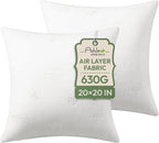 Ashler Throw Pillows Insert- 20x20 Pillow Inserts with Air Layer, Premium Bed and Couch Pillows - Indoor Decorative Throw Pillow, Square Cushion Sham Stuffer, Pack of 2, White