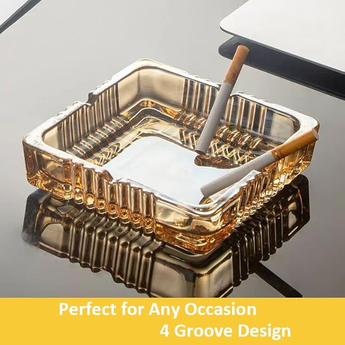 Handmade Glass Ashtray, Ashtray Ash Holder for Indoor or Outdoor Patio Desktop Office Smokers, Ash Tray for Tabletop Home Office Decor (Amber, M)