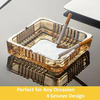 Handmade Glass Ashtray, Ashtray Ash Holder for Indoor or Outdoor Patio Desktop Office Smokers, Ash Tray for Tabletop Home Office Decor (Amber, L)