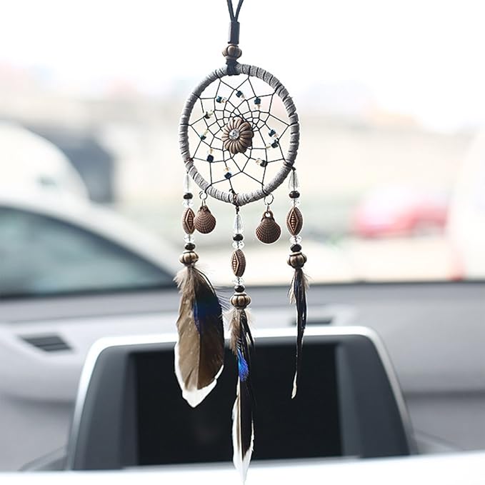 Dream Catcher for Car, Handmade Bohemian Style Rearview Mirror Hanging Decor with Feathers & Beads, Good Luck Charm for Safe Travel, Car Accessories for Women (Popular Picks)