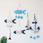 Miyolo Fish Wall Decor Mediterranean Beach Themed Welcome Sign Wooden Fish Skeleton Nautical Ornament for Kids Room Kindergarten School Bathroom 10.8" x 3.8" Porch Door Hanging Decorations
