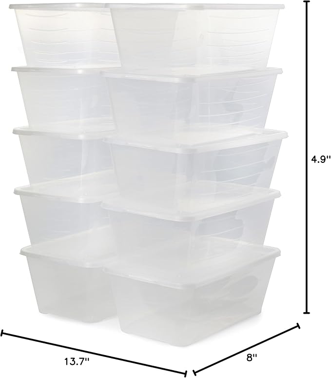 Life Story 6 Liter Shoe, Accessory, and Closet Plastic Storage Box Multi-Purpose Lidded Stacking Tote Containers, Clear (30 Pack)