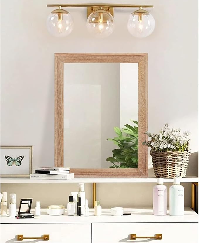 AAZZKANG Rustic Mirrors for Wall Rectangle Wooden Frame Hanging Mirror for Bedroom Bathroom Living Room Entryway Large 20"x16"