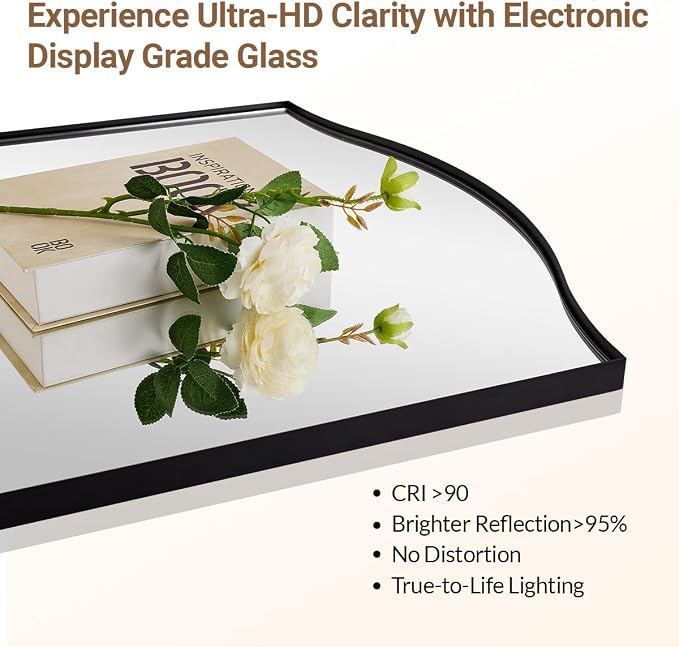 ANDY STAR Black Bathroom Mirror, 22"x30" Scalloped Wall Mirror in Stainless Steel Metal Frame, Unique Vanity Mirror with Modern Curved Edge Design, Ideal for Bathroom, Bedroom, Entryway