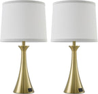 Touch Lamp for Living Room Bedroom, 21" Table Lamps Set of 2 with USB C+A Ports and White Lamp Shades, 3 Way Dimmable Gold Touch Bedside Lamps for Nightstand, 2 LED Bulbs Included