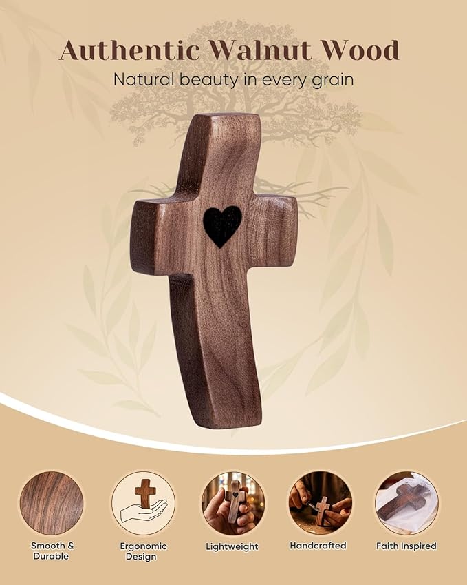 10-Pack Wooden Cross Fidget, Handmade Pocket Wood Crosses, Cross My Heart | Encouragement Gift, Relieve Anxiety for Yourself, Inspirational Easter Gift for Christian Faith, Prayer, Father Day Gifts