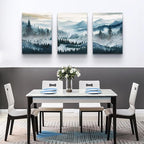 MHARTK66 Wall Art for Living Room,Mountain Landscape Wall Decor,Large Foggy Forest Artwork for Walls, 3 Piece Nature Paintings Prints for Bedroom Hallway Office Kitchen Home Decorations, 20x28 Inch