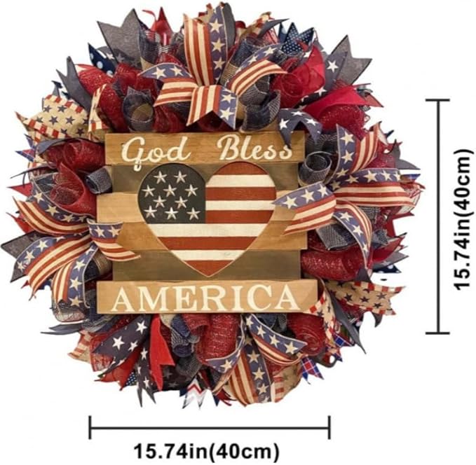 250th Anniversary Patriotic Wreath, 1776-2026 American Independence Day Wreath,16 in Red White Blue Front Door Wreath, Indoor Outdoor Home Decor for 4th of July, Memorial Day, Veterans Day (C)