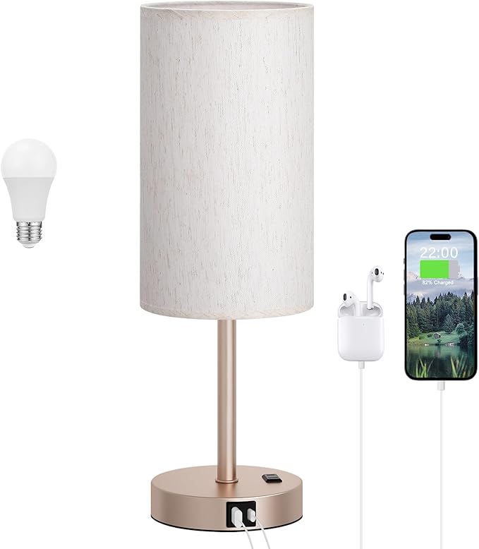Dicoool Touch Bedside Table Lamp with USB - 3 Way Dimmable Lamp for Bedroom Nightstand, Desk Lamp with Charging Station for Dorm, Office, Living Room,Kids Room