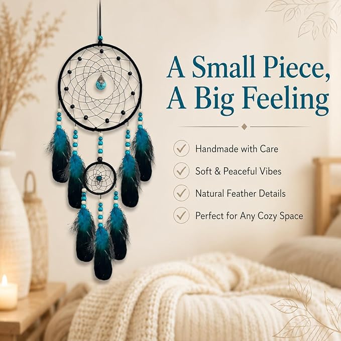 Dream Catchers for Adults Room Decor Blue Feather Dreamcatcher for Kids Boys Bedroom Wall Art Ornament Hanging Craft Gifts