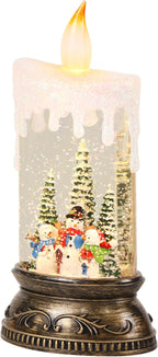 Eldnacele Christmas Music Snow Globe Lantern with 6H Timer Battery Operated & USB Powered Lighted Snowman Family Singing Snow Globe Candle Lamp Spinning Water Glitters Xmas Holiday Decor